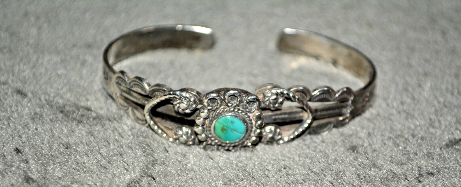 Vintage Fred Harvey Sterling Silver Turquoise Child Small Adult Cuff Bracelet