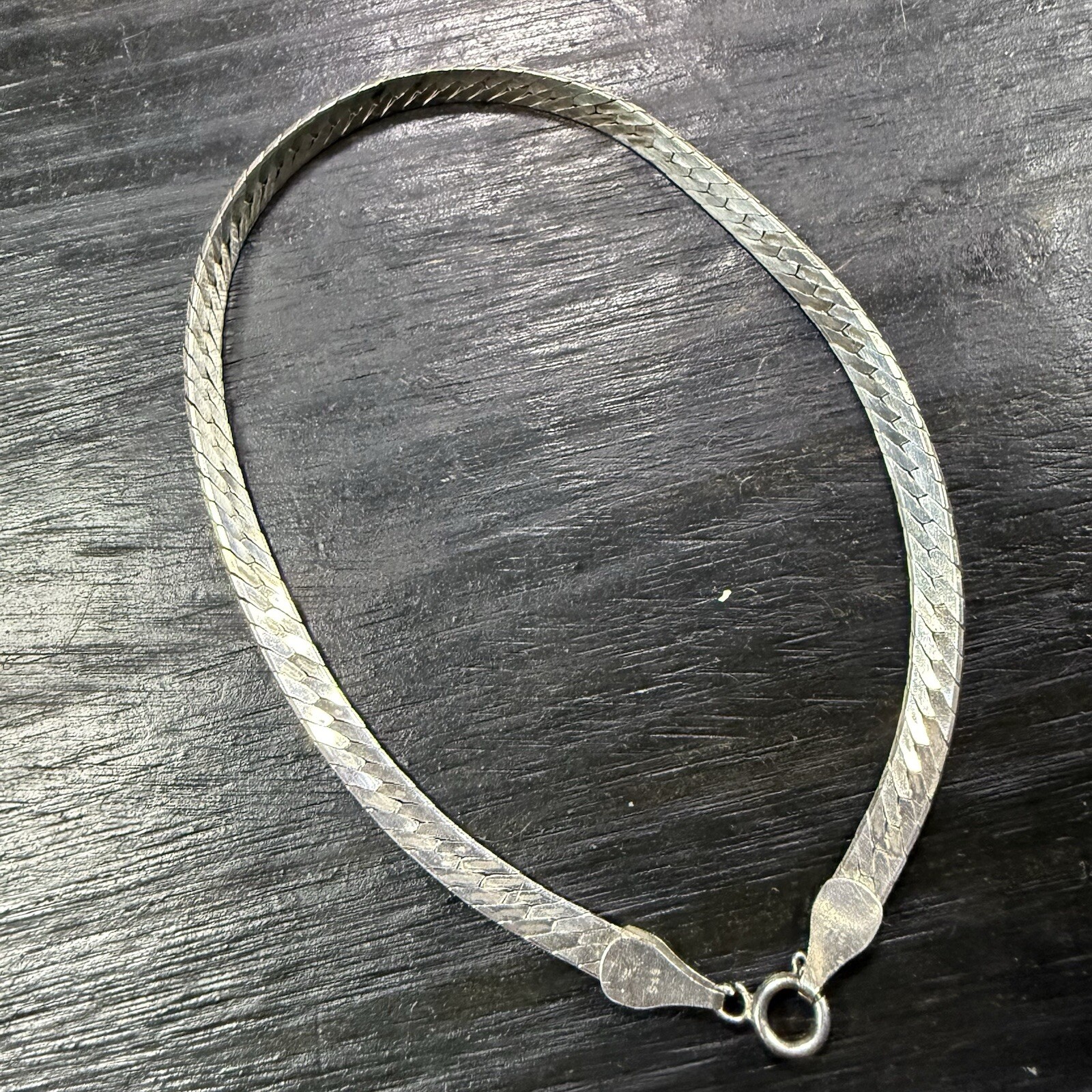 Silver Herringbone Chain Bracelet Approx 8”/5mm Marked & Tested