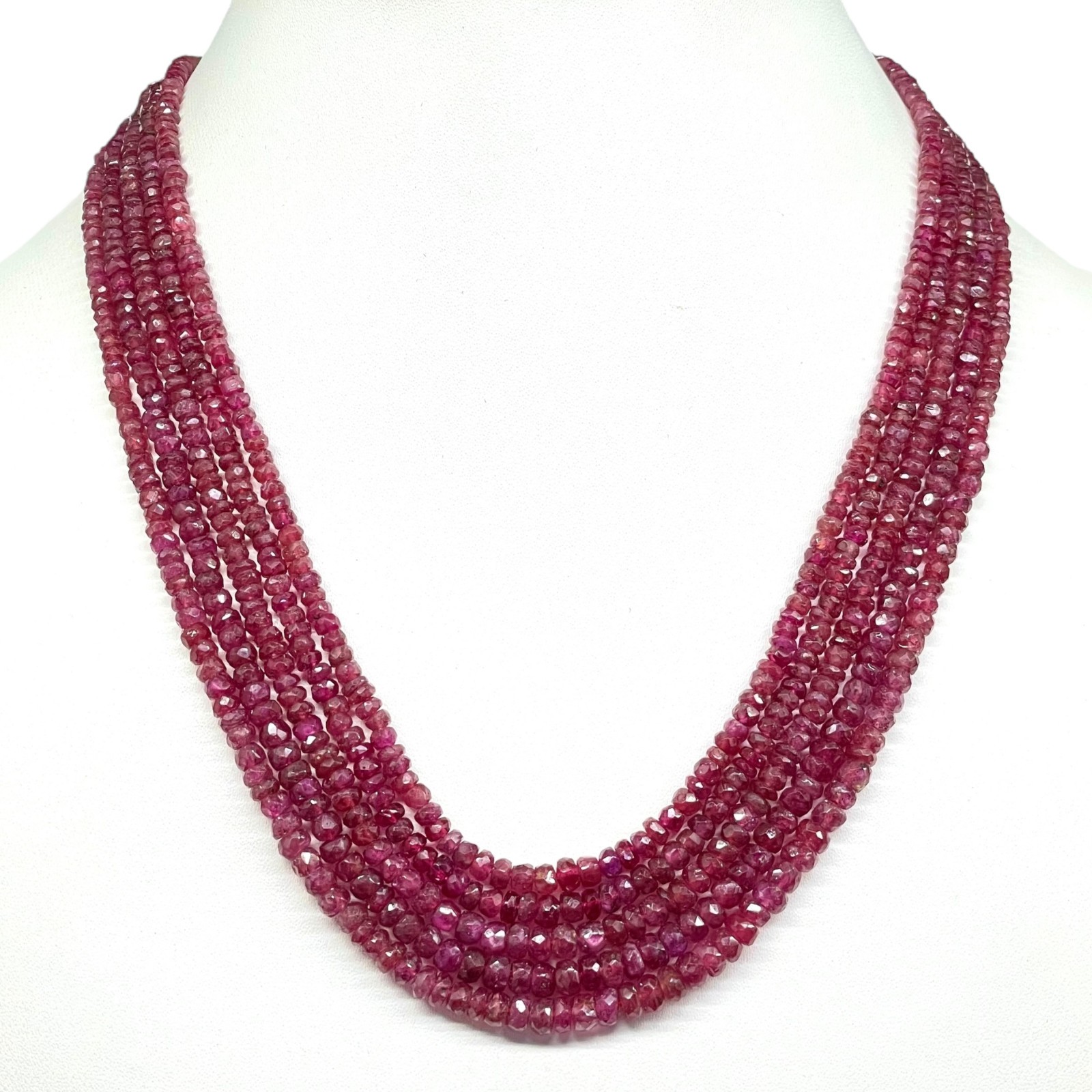 18″ Natural Ruby Necklace 2.5-5mm Sparkling Red Faceted Beads 925 Silver Clasp