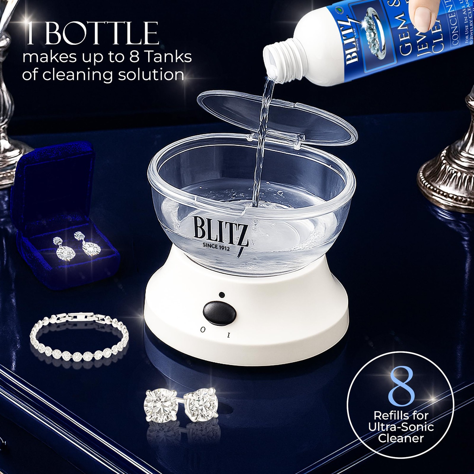 Blitz Gem & Jewelry Cleaner Liquid Concentrate 8 Ounces (Pack of 1),