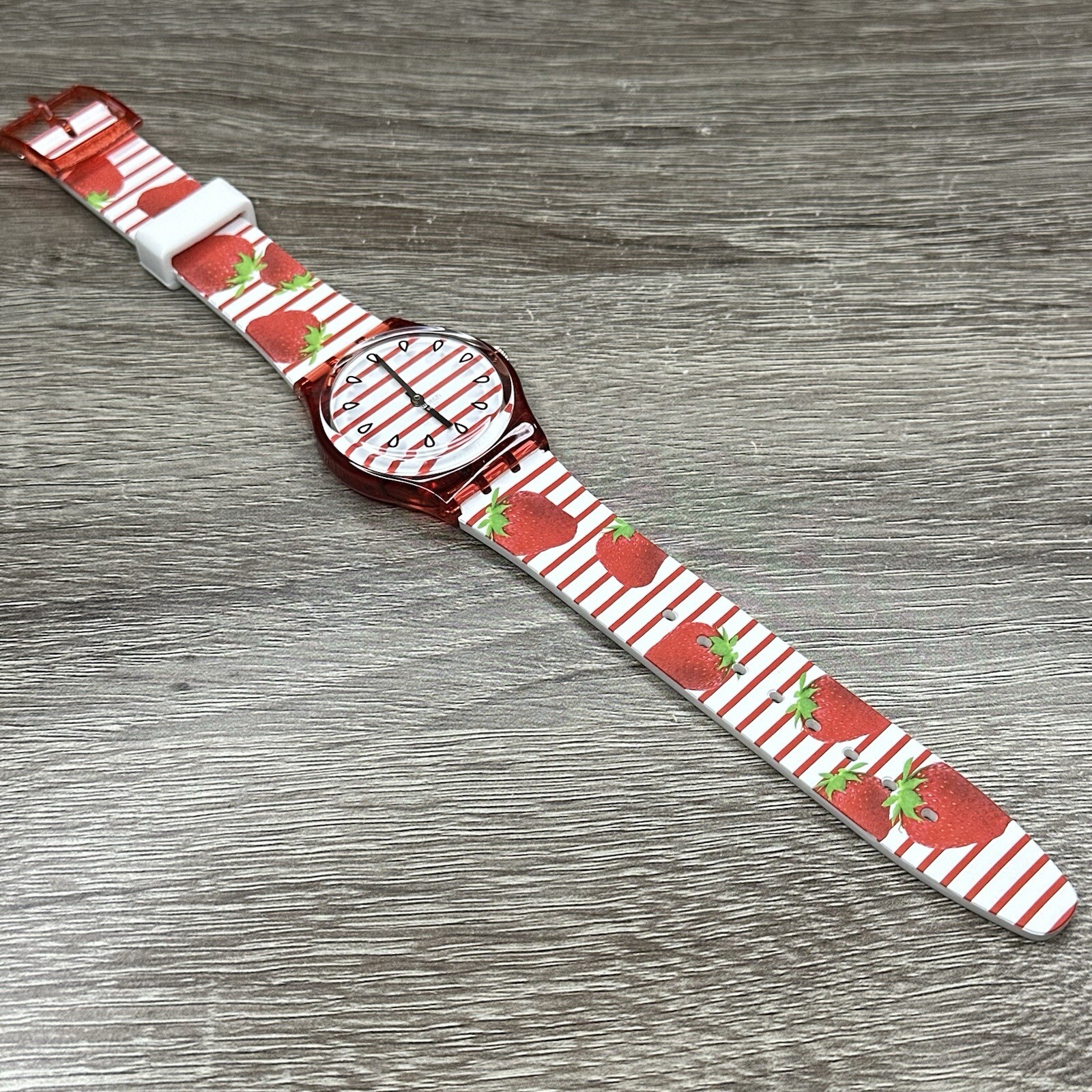 NEW✅ Swatch Originals TOILE FRAISEE Strawberry Red White Women’s Watch GR177