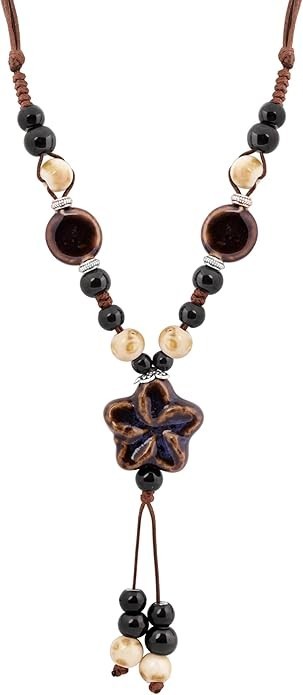 Boho Hippie Colorful Ceramic Beads Star Charm Y Necklace, Bohemian Summer S01