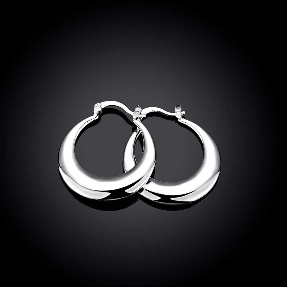 1 Pair Elegant 925 Sterling Silver Round 30mm Hoop Earrings for Women’s Fashion