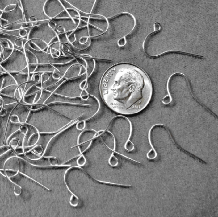 100 White Gold plt plain fish hook earring wires open bottom dangle loop FPH012B