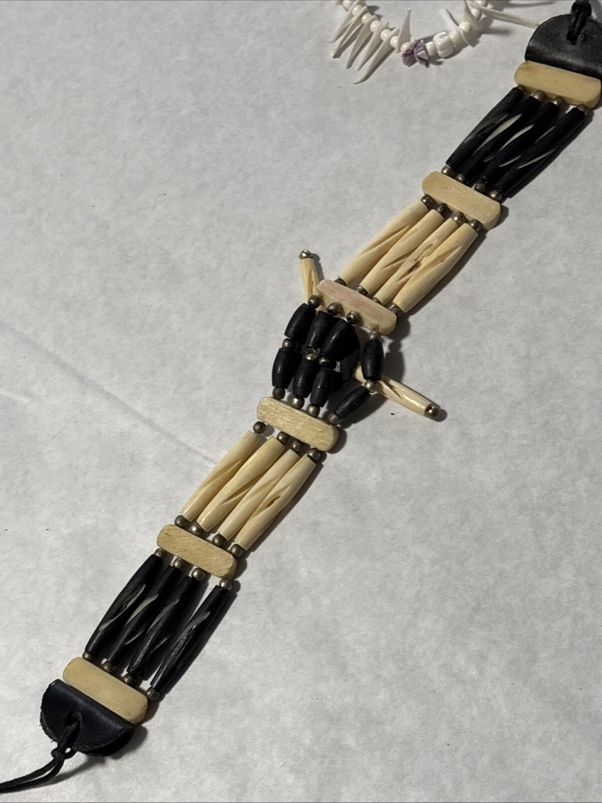 2 Beautiful Necklaces, Puka Shell Spiked & Black & Cream Hairpipe Buffalo Bone