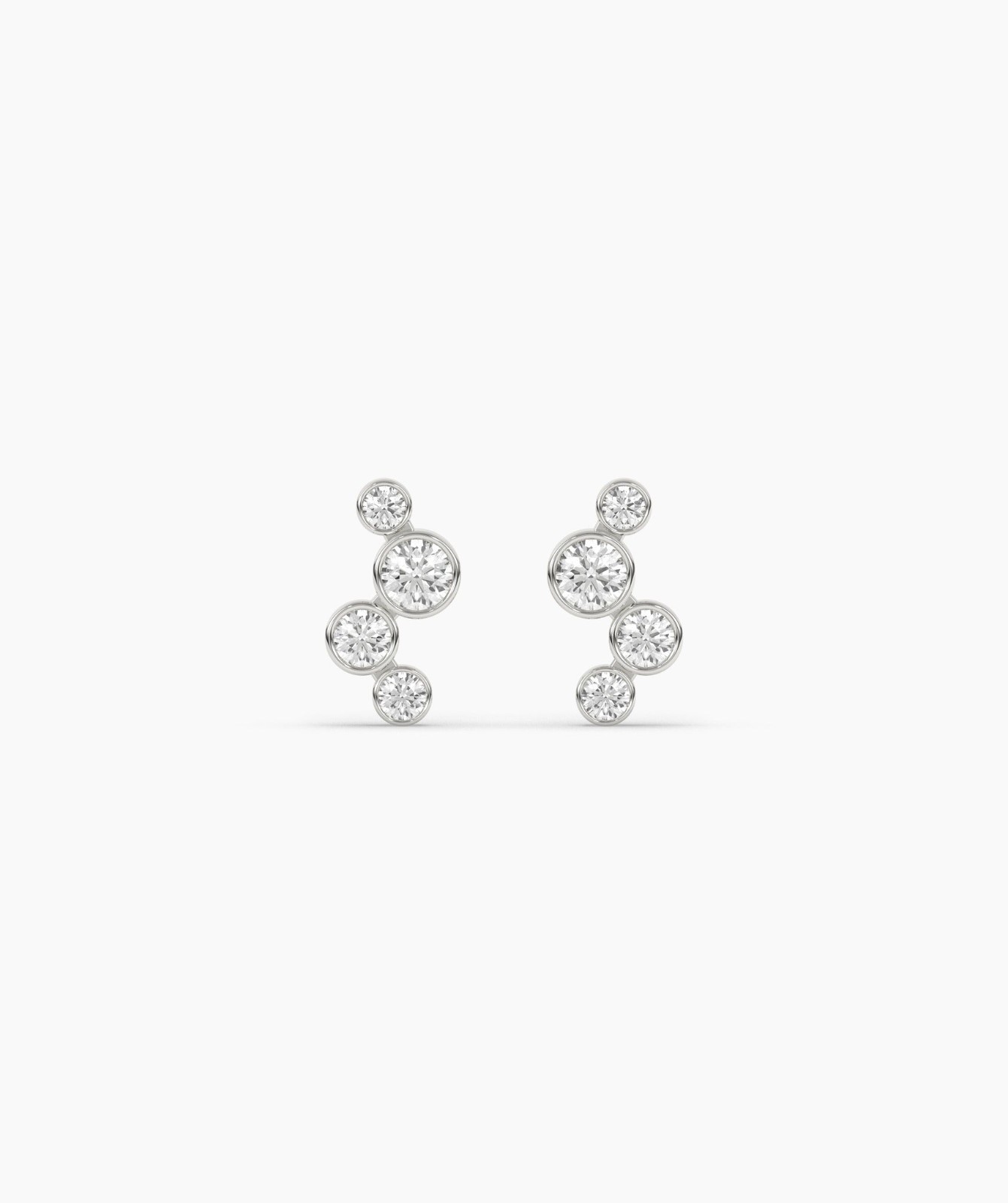 14K Gold Round Lab Grown Diamond Four Stone Bezel Diamond Climber Stud Earrings