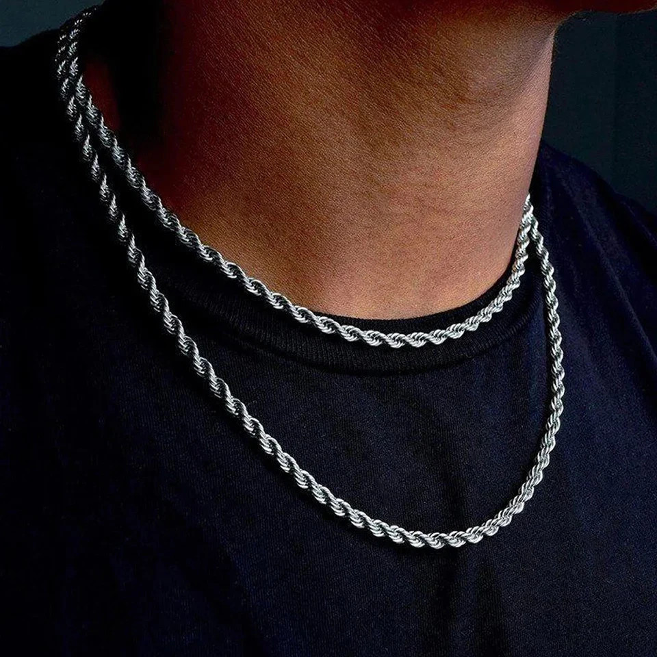New Men’s Italian 4mm Diamond Cut Rope Chain Solid 925 Sterling Silver Necklace