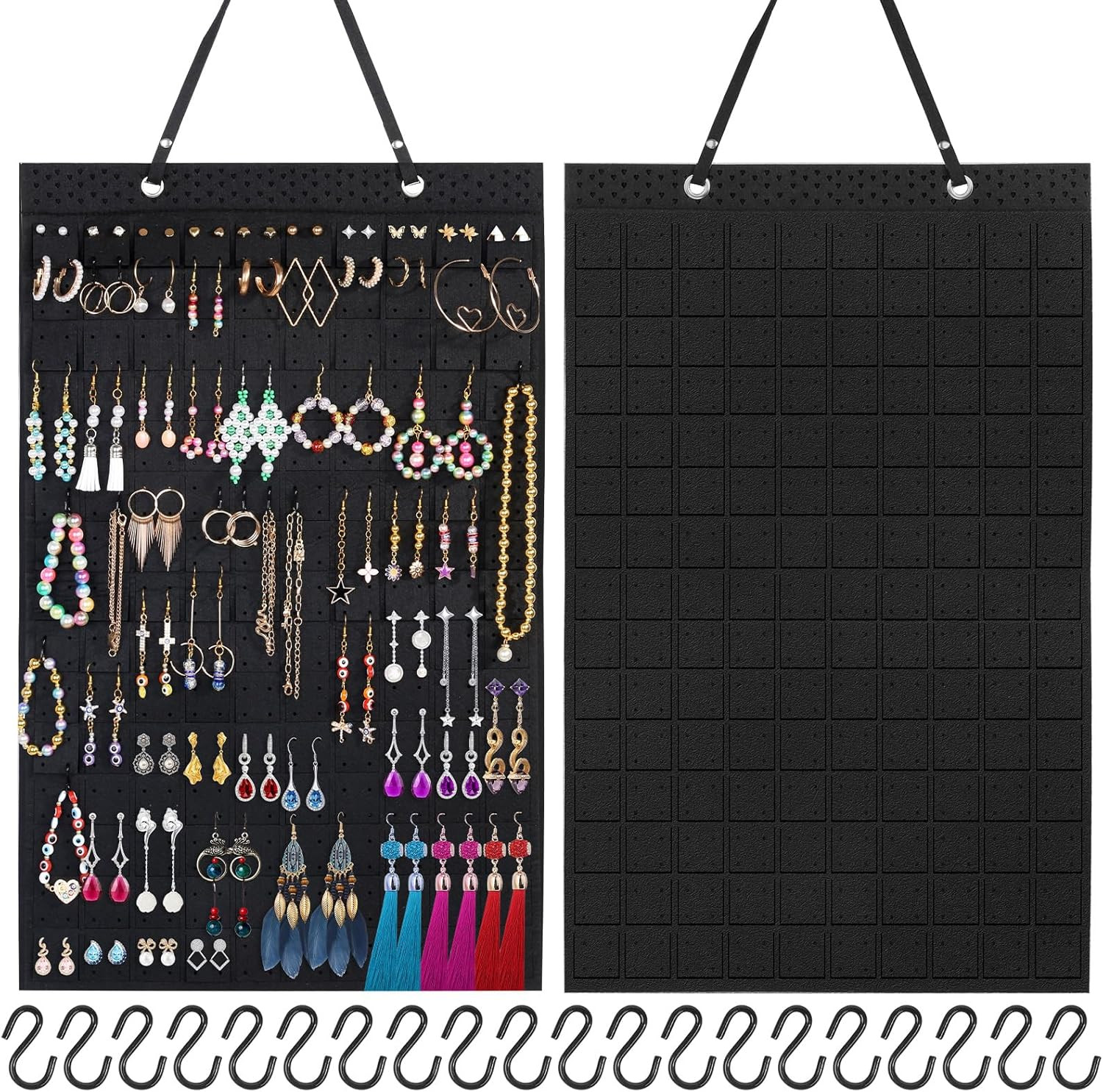 Large Hanging Earring Holder Organizer with 20 Extra Hooks for Jewelry Display