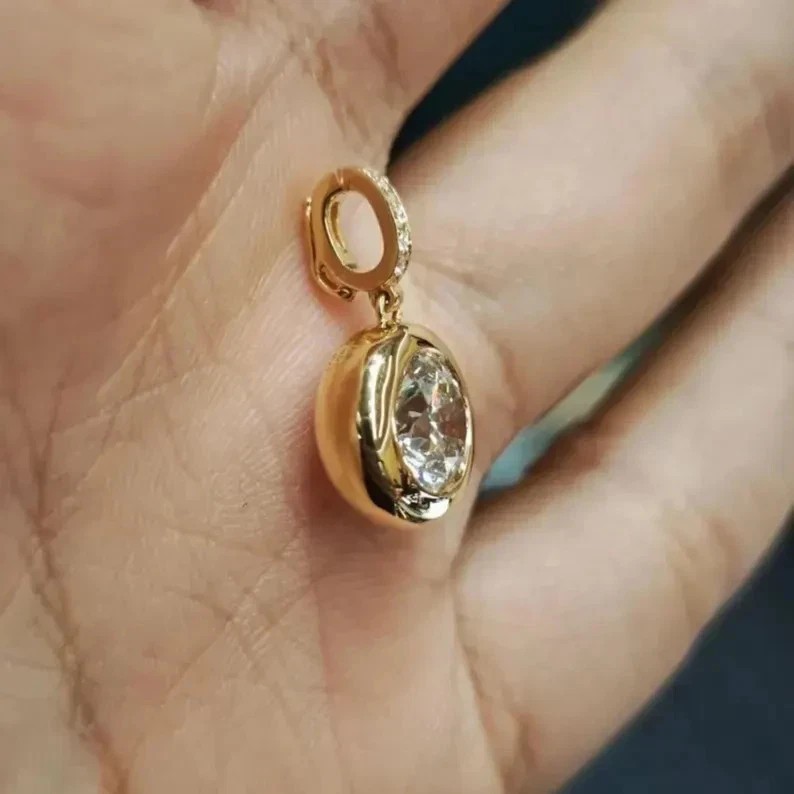 2CT Round Cut Created Diamond Bezel Set Charm Pendant 14k Yellow Gold Plated