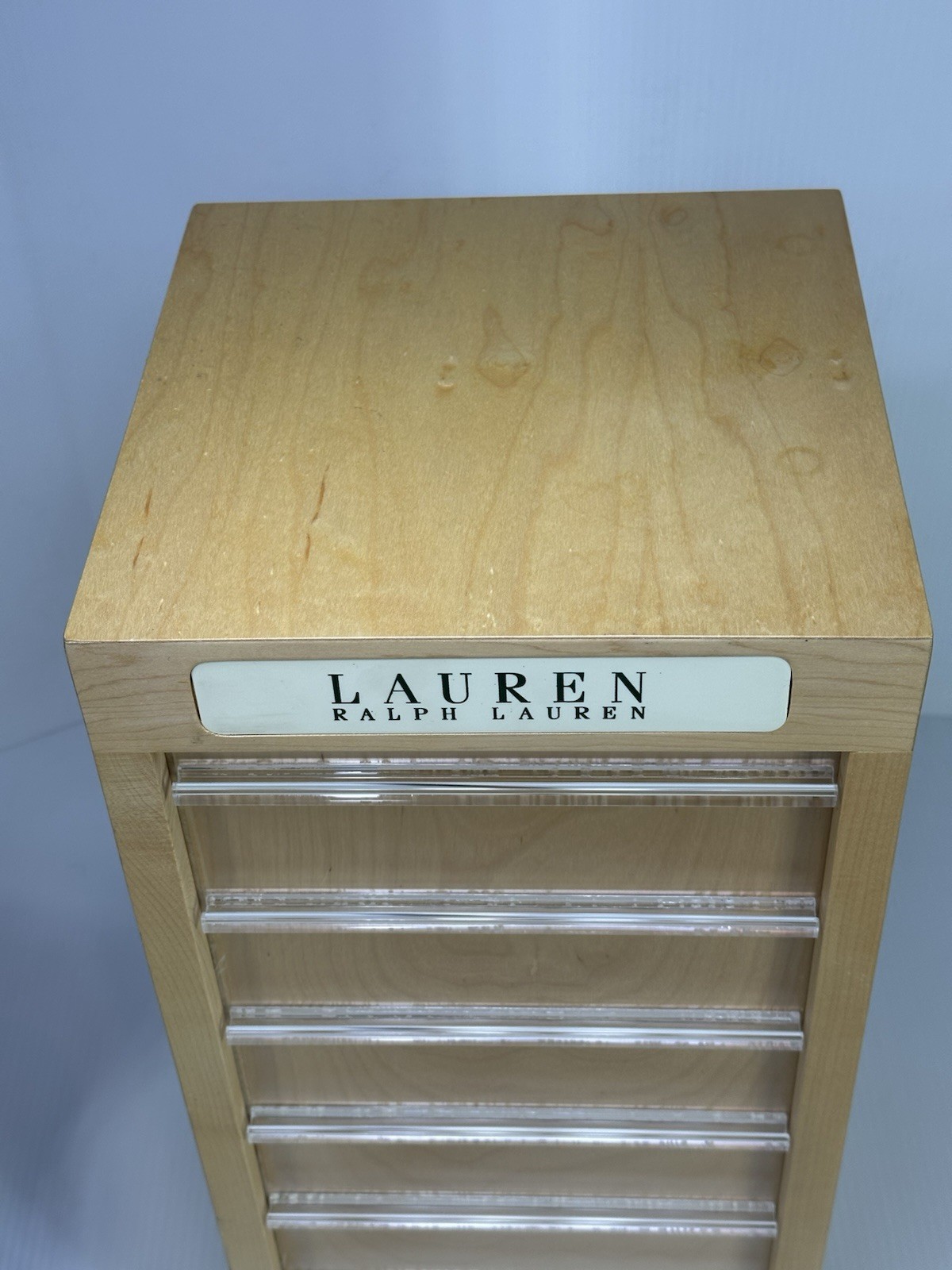 RALPH LAUREN WOOD TABLE COUNTER TOP JEWELRY EARRING STORE DISPLAY CASE 4 SIDED