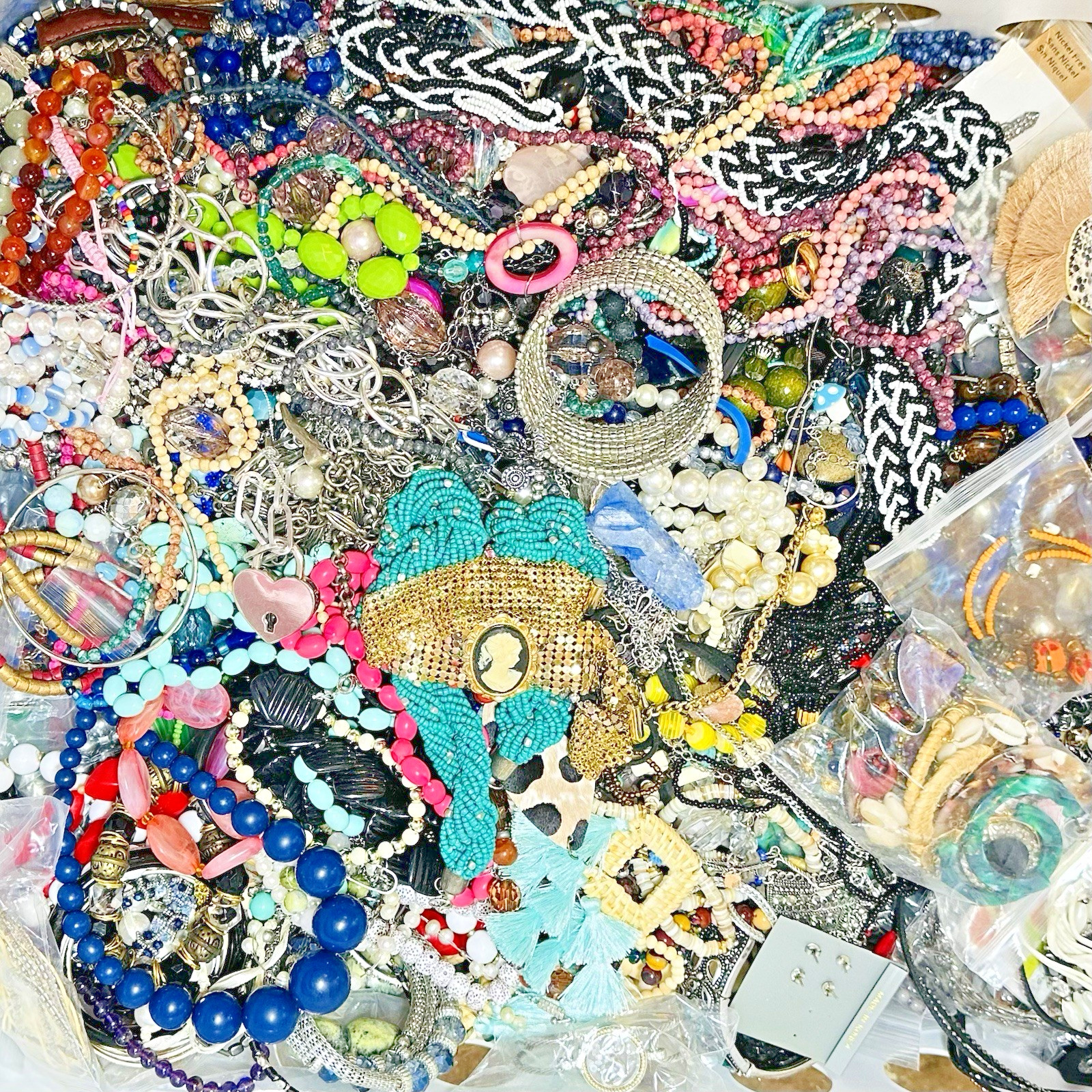 3+ Lbs Wear Vtg Now Mixed Media Mystery Jewelry Lot Grab Bag Surprise Necklaces