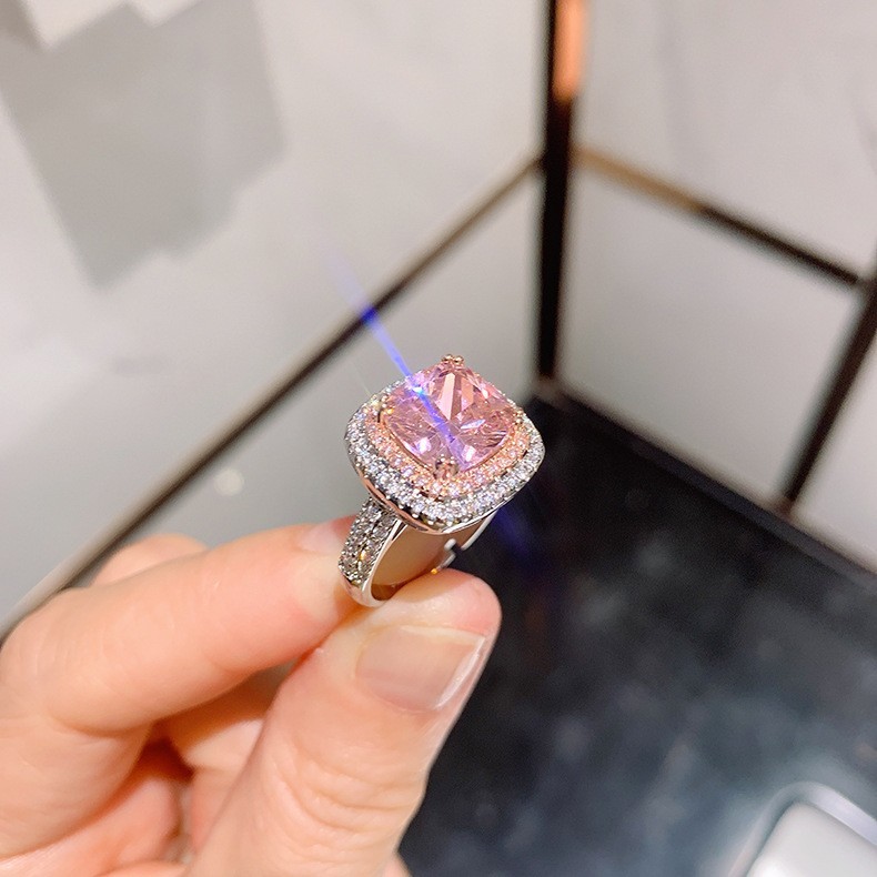 Pink and Yellow Square Zirconia Ring, Adjustable