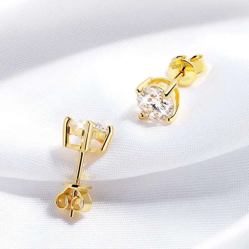 0.1-3ct Round Moissanite Stud Earrings Men Women Hip Hop 18K White Gold Plated