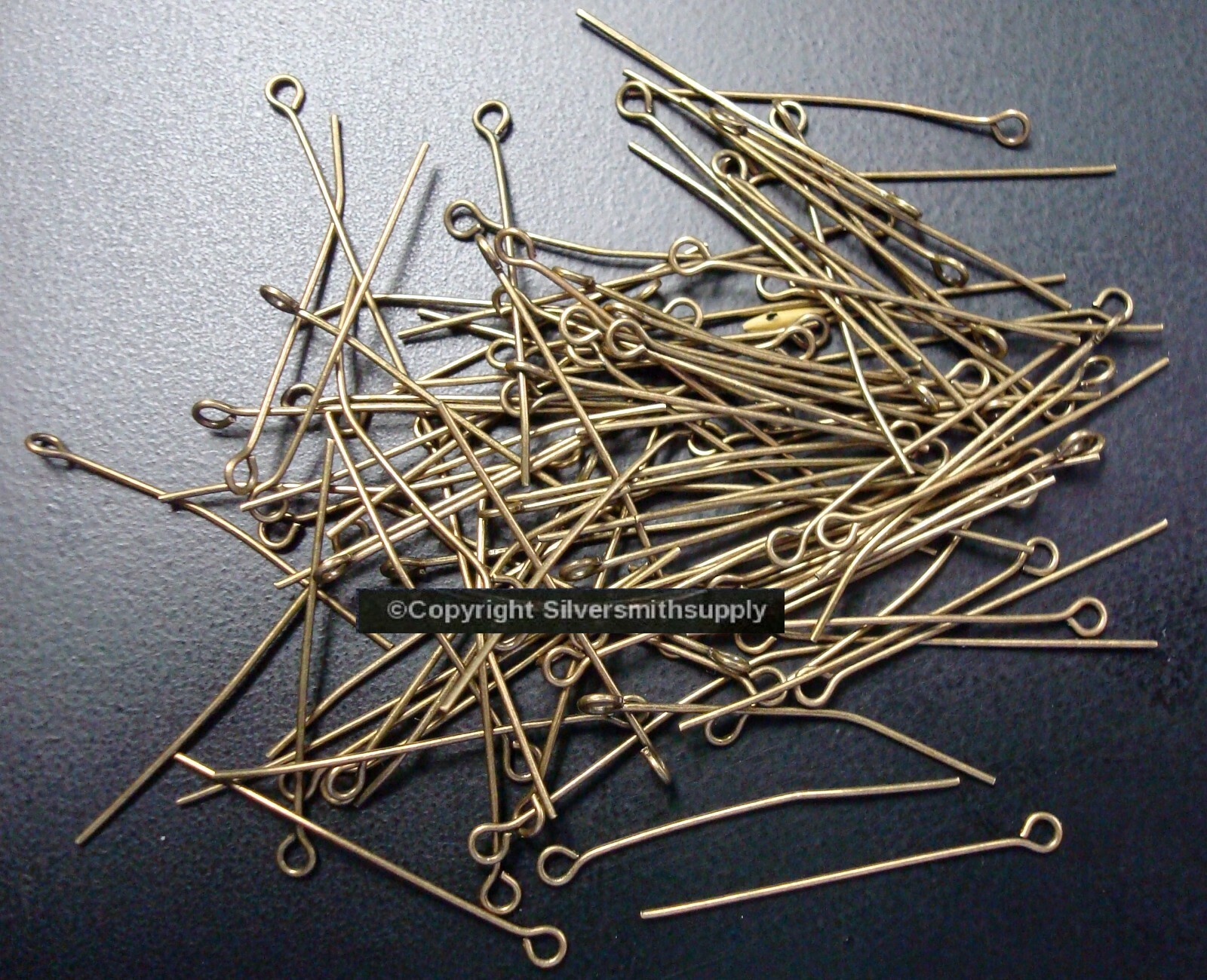 1 3/8in Bronze pl 20 ga eye pins 100pcs 35mm bead findings earring parts FEP012