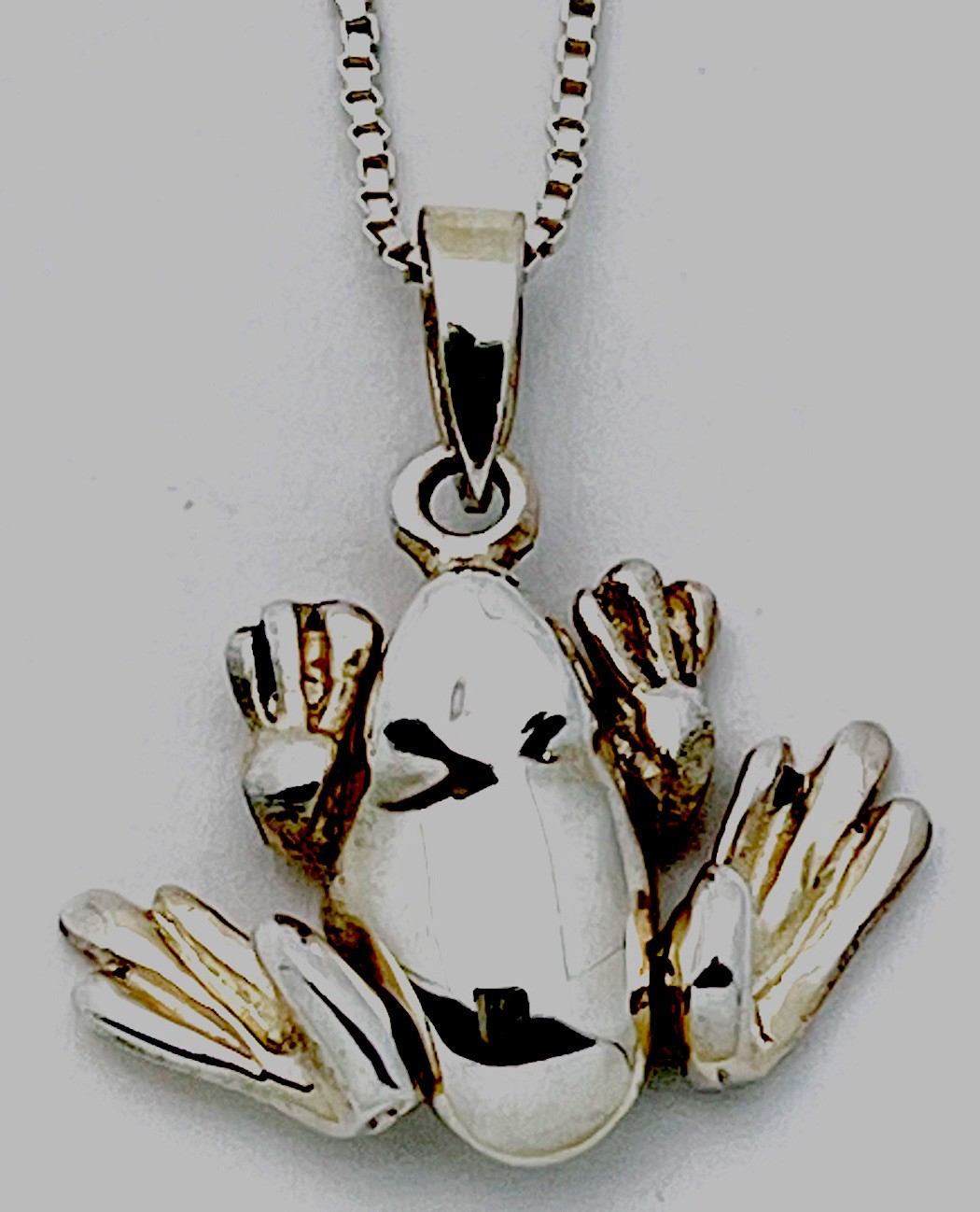 925 Sterling Silver 5.4 Gram Movable Legs Frog Necklace 18”