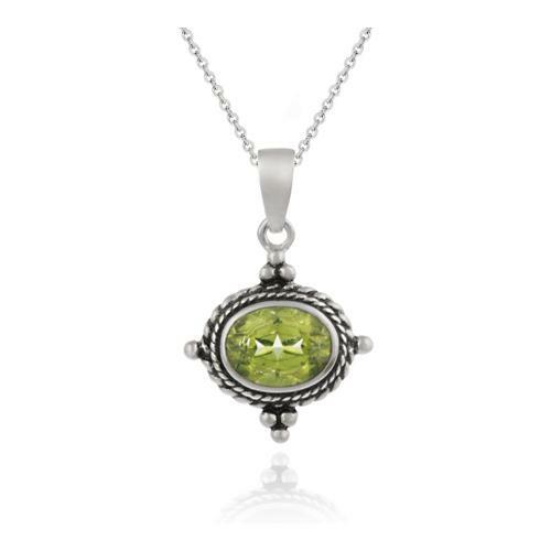 925 Silver .90ct Peridot Bali Bead Pendant, 18″