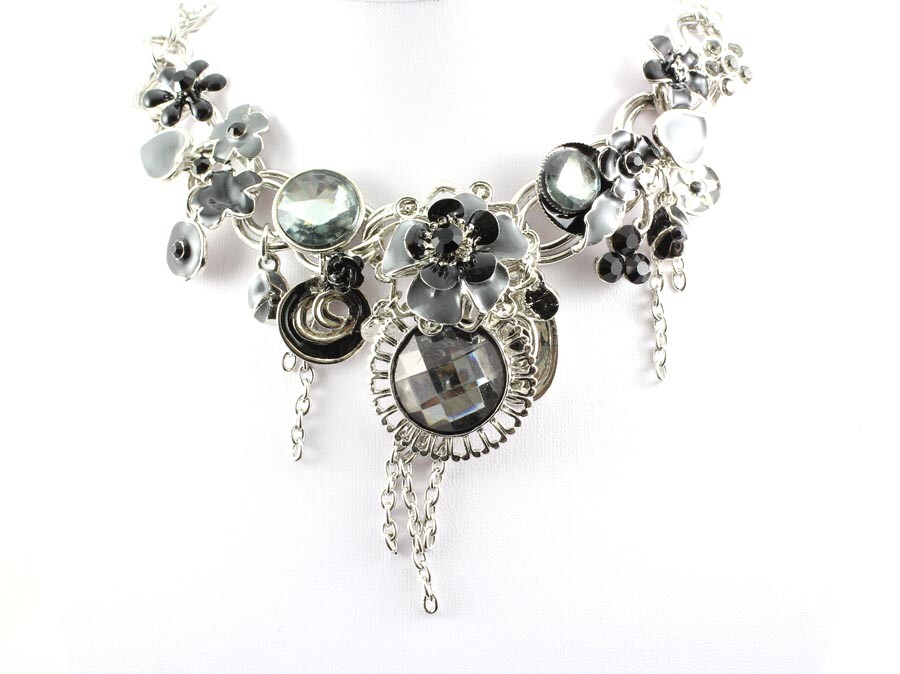 Smokey Fancy Austrian Rhinestone Crystal Wave Necklace Earrings Set A 48505