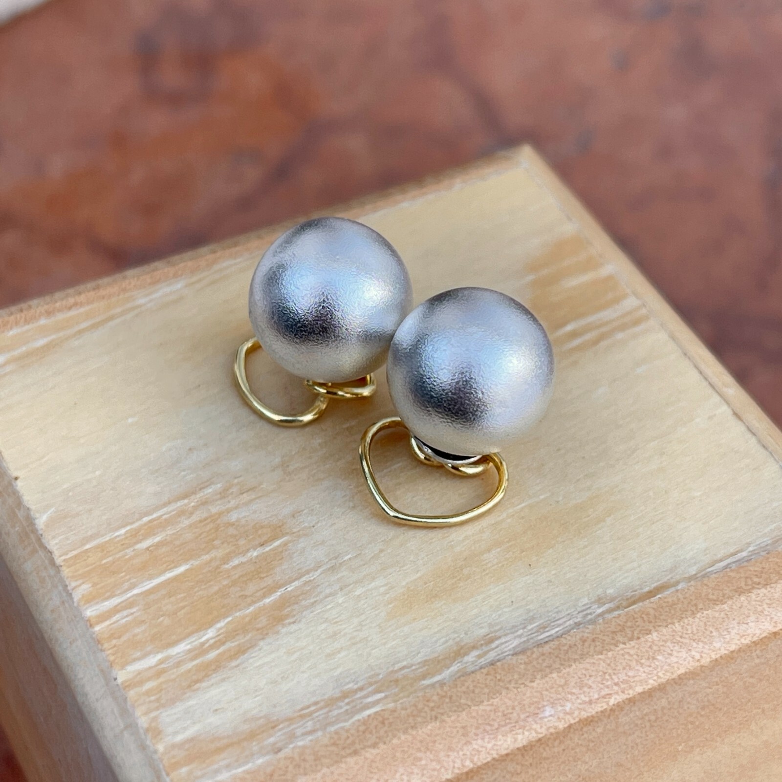 Sterling Silver Matte Ball + Gold-Tone Heart Double-Ended Ball Post Earrings NEW