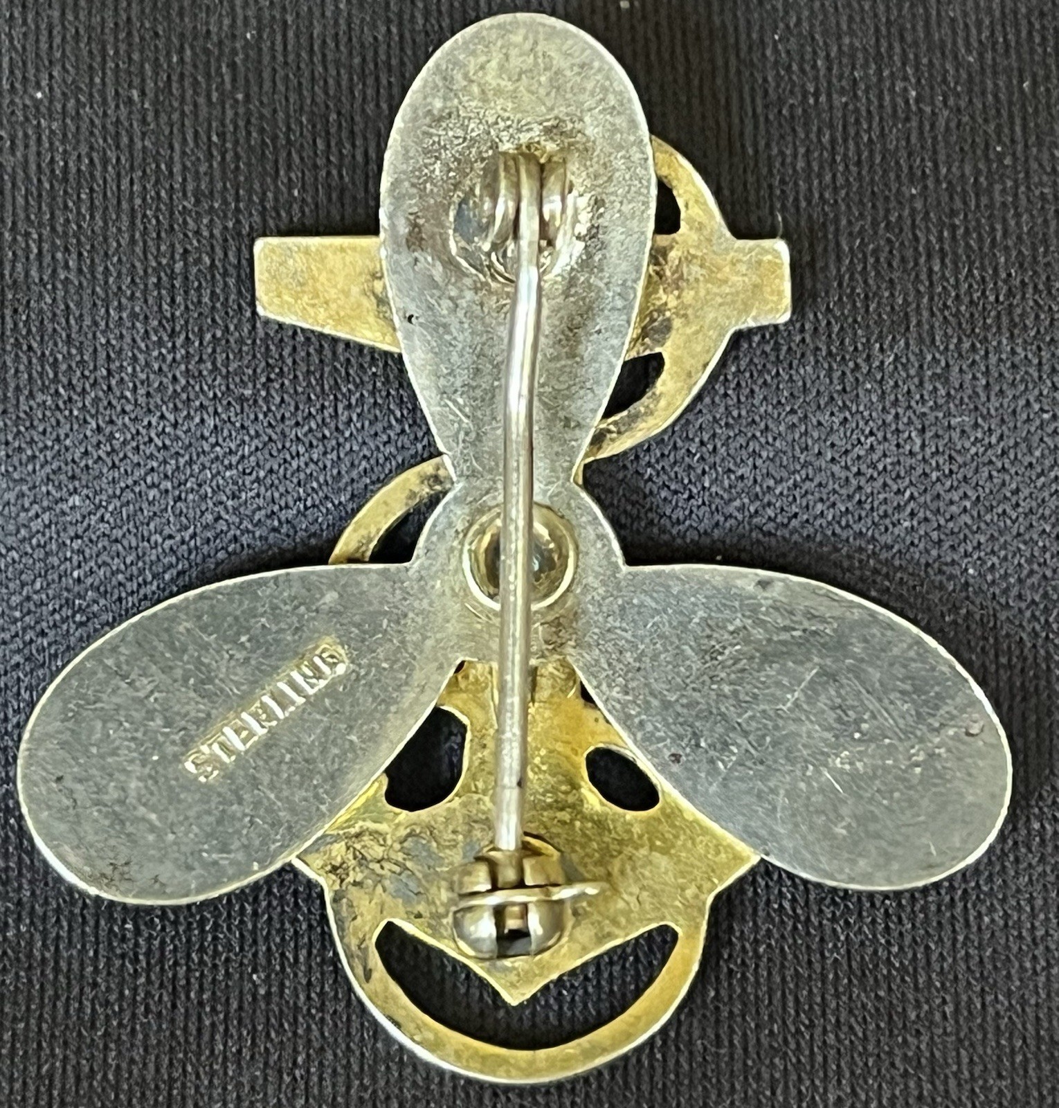 Sterling Silver Anchor Brooch Pin, Signed, Military Nautical, Gold & Silver, 1in