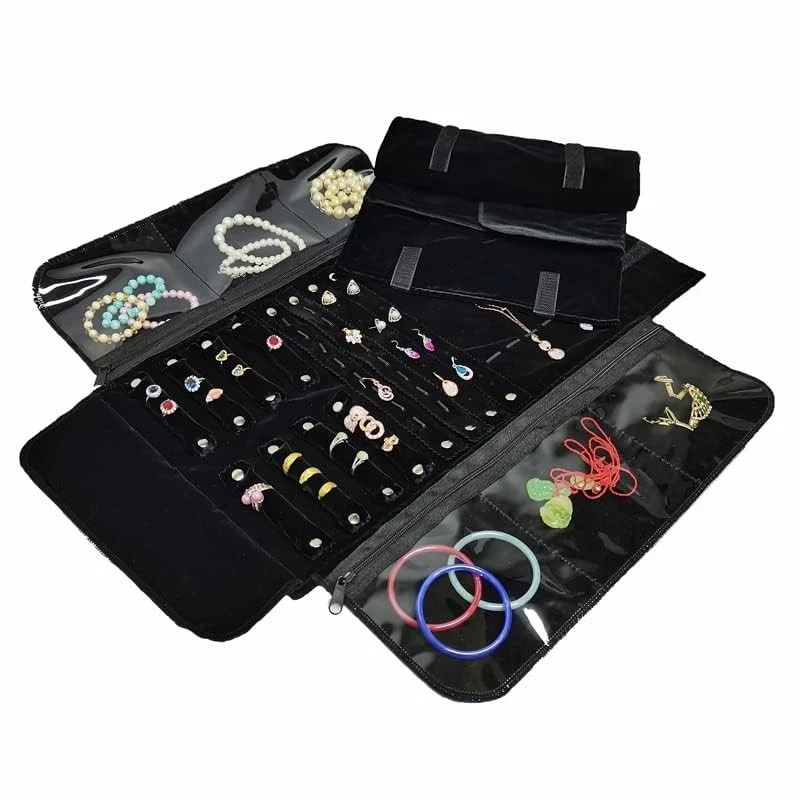 Velvet Travel Jewelry Case Roll Bag Organizer for Necklace Bracelet Earrings …