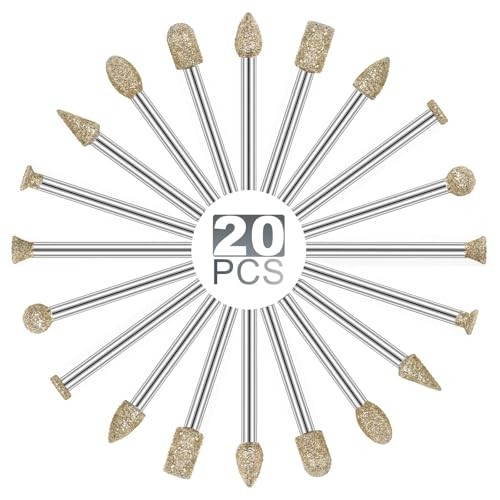 Rotary Tool Accessories Carving Tools 20Pcs Diamond 60 Grit 1/8 Inch Shank