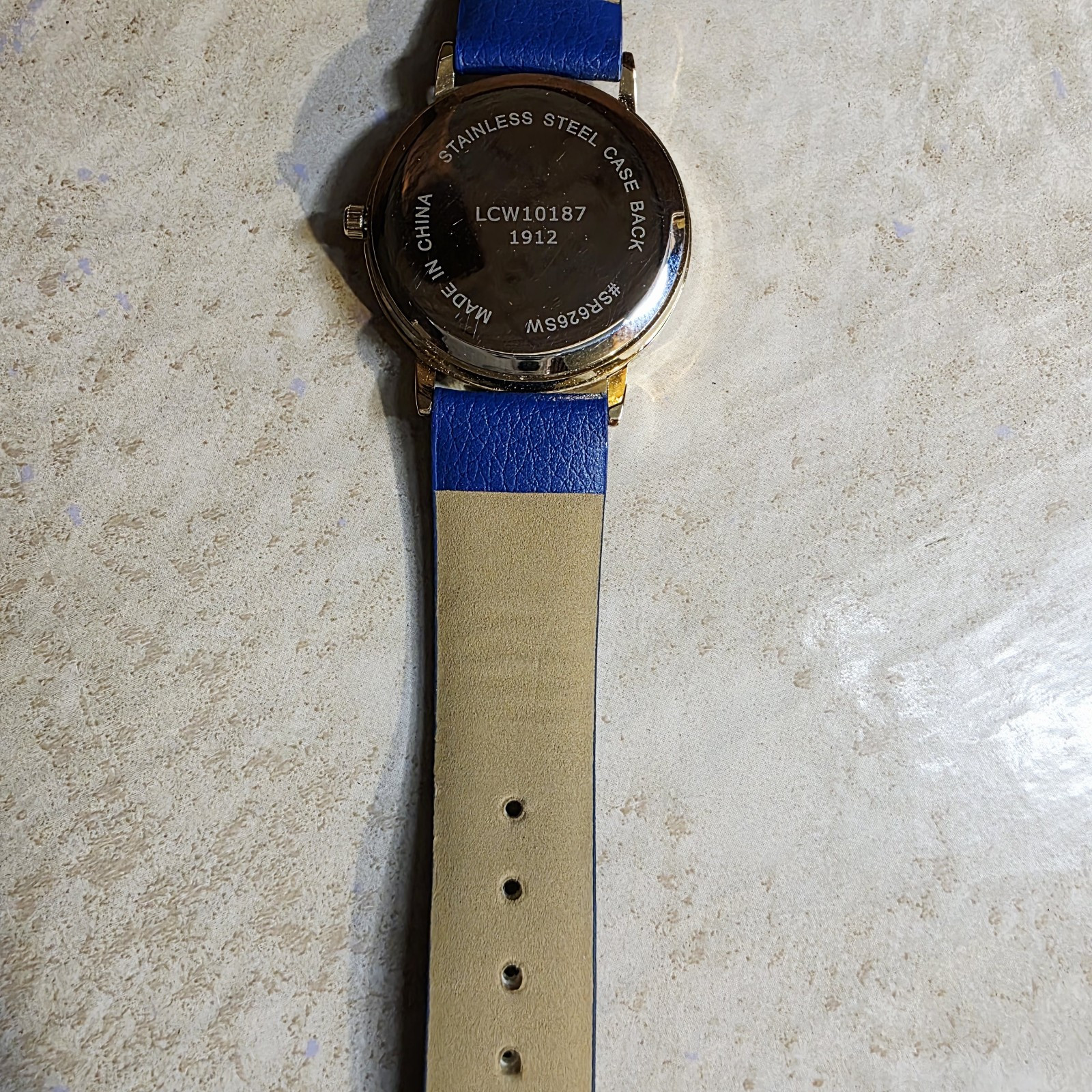 New Nautical Gold Face Watch Crystal Jewel- Studded Anchor Decor Blue Band.