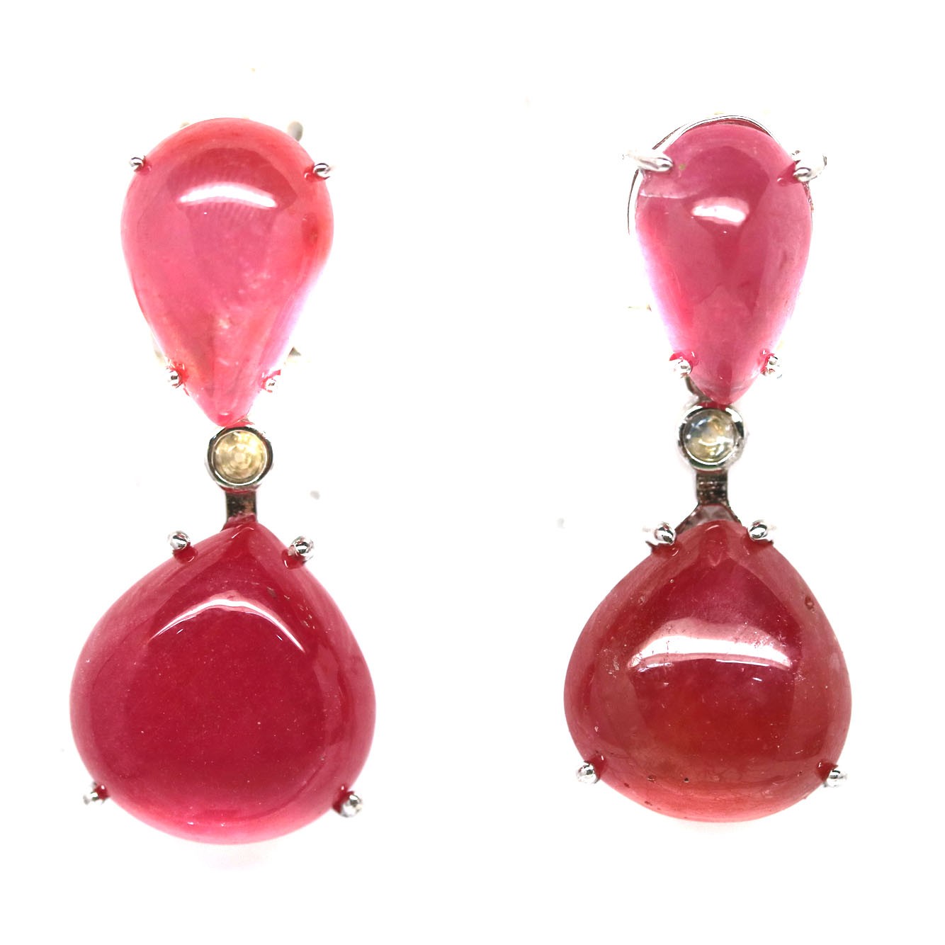 925 Sterling Silver 18K Gold Plated 16 x 17 mm. Red Ruby Sapphire Earrings