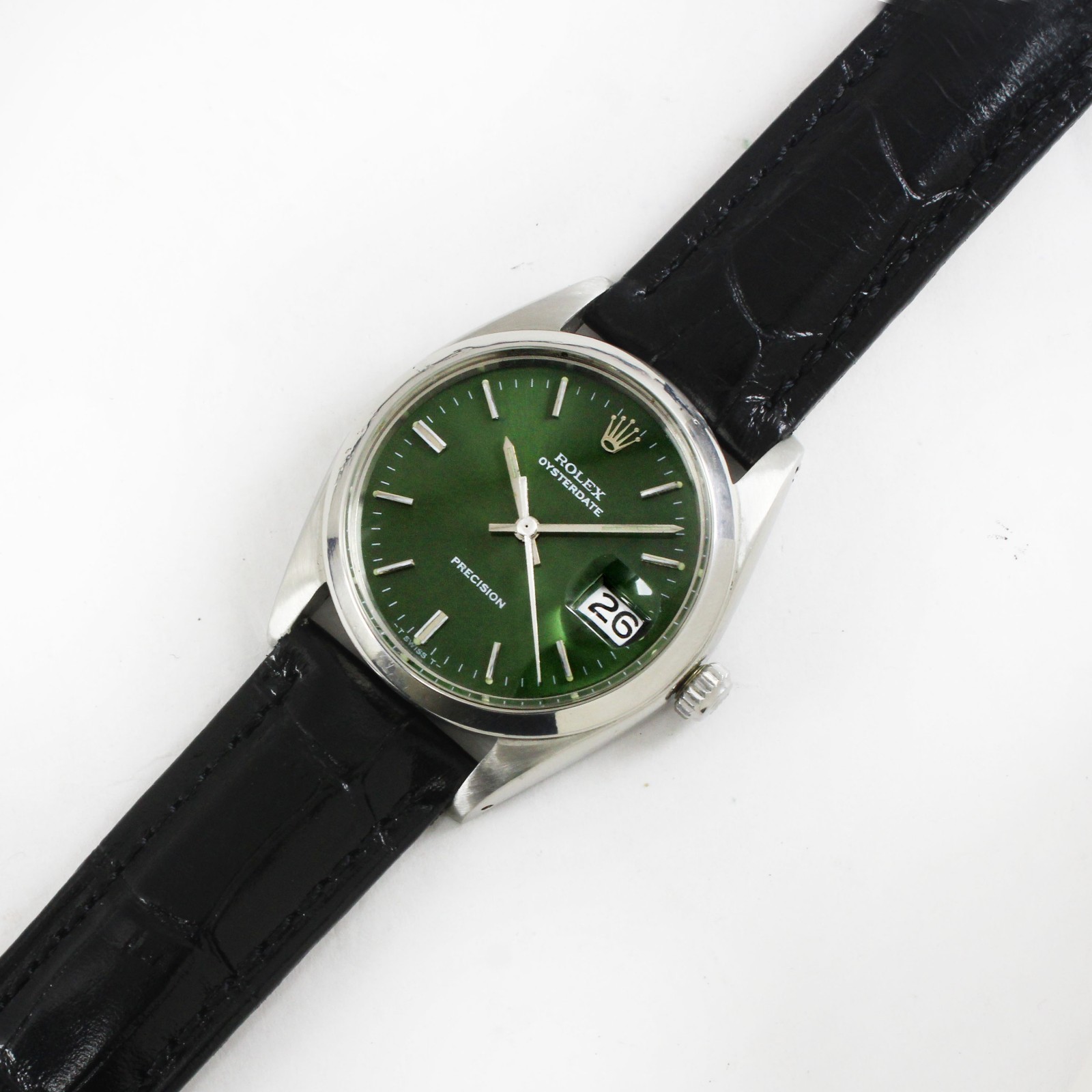 Vintage Rolex Oysterdate Precision Green Dial 34mm Men Steel Men Watch Ref 6694
