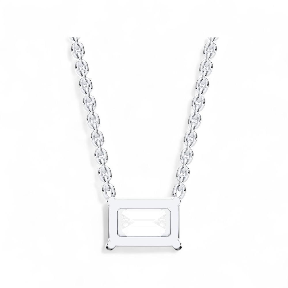 0.50 Ct Emerald Cut Lab Grown Diamond Pendant Necklace 10K Gold Women Gift