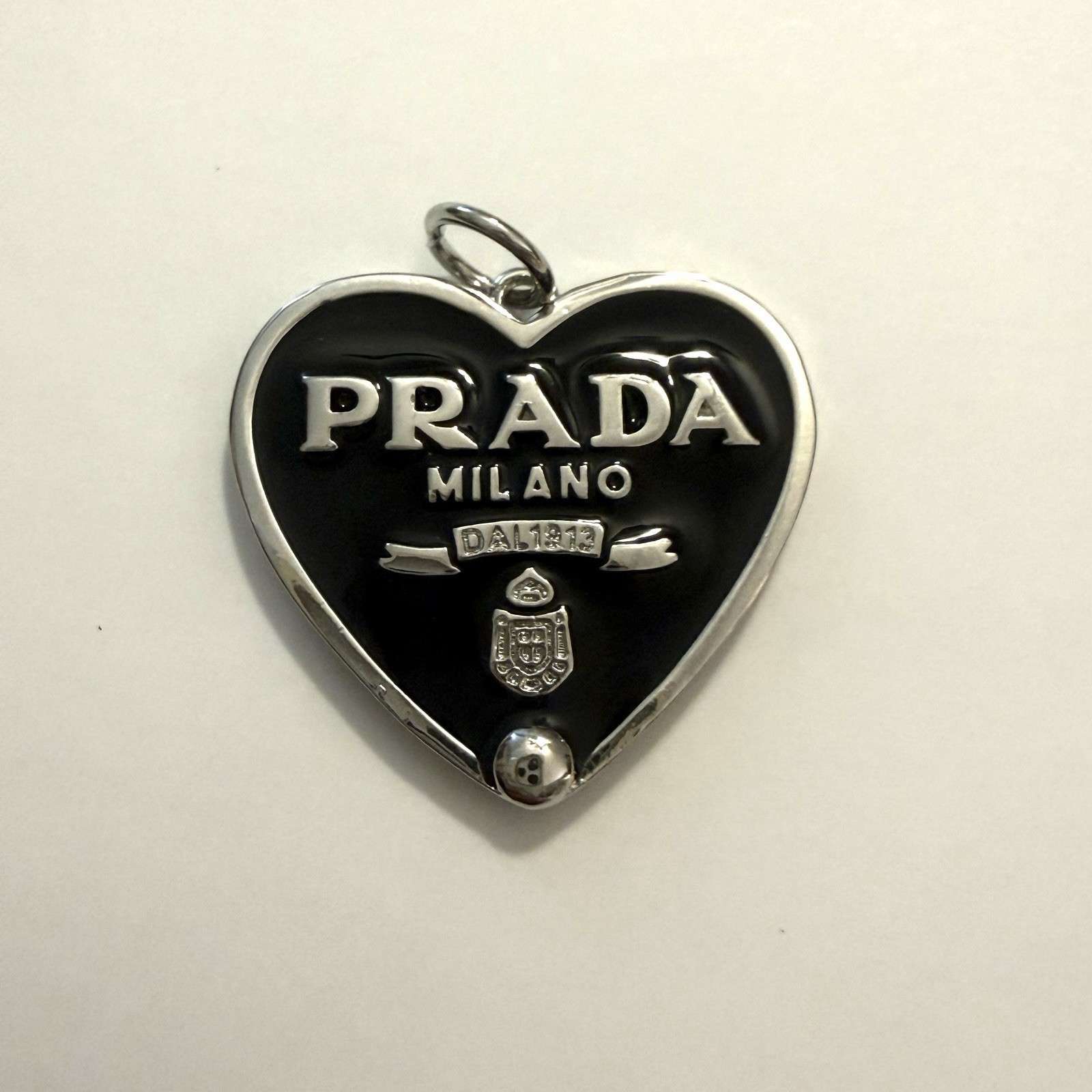 Designer Zipper Pull Charm Silver Tone & Black Heart Pendant