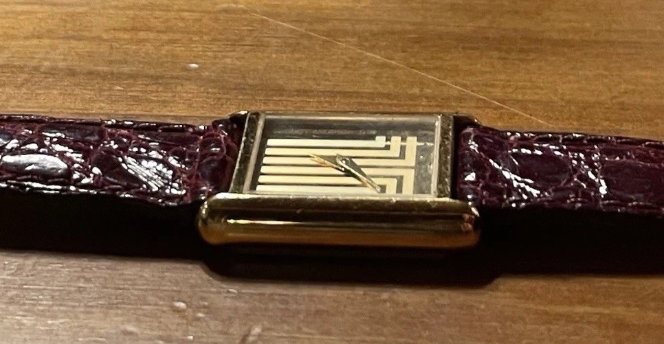 Lanvin Tank Watch France ladies Unique Dial Crocodile Band vintage New NOS Works