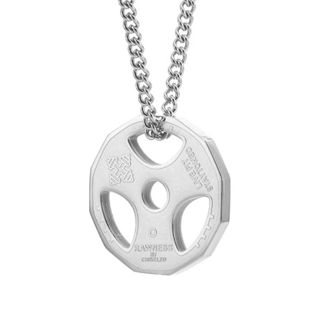 Weight Plate Gym Bodybuilding Fitness Sport Jewelry Necklace Silver