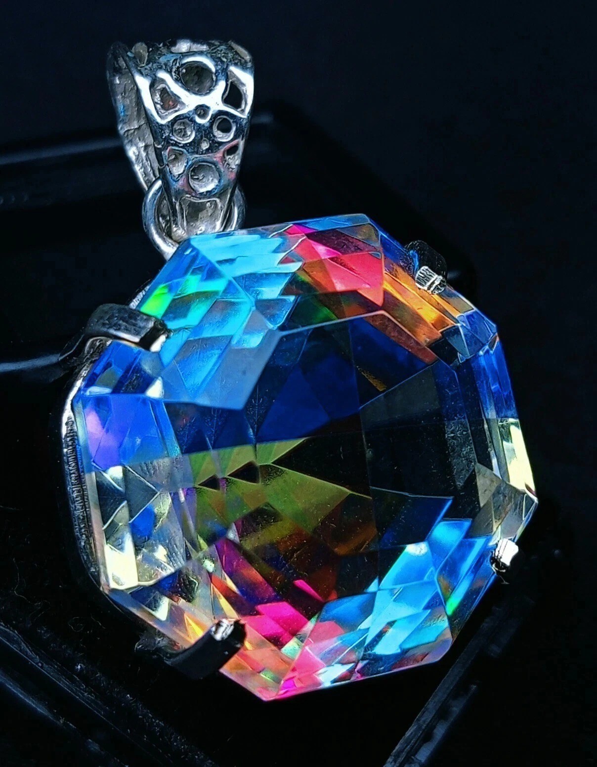 100 Ct+ Natural Mystic Topaz Octagon Cut 925 Solid Silver Pendant Gemstone