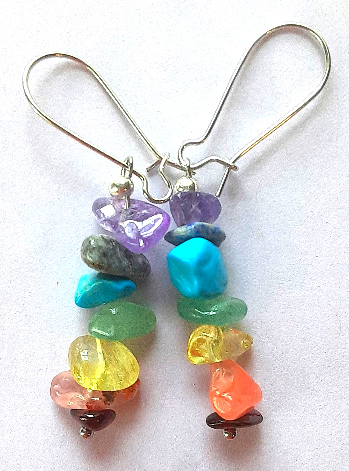 MULTI GEMSTONE CHIPS earring KIDNEY WIRE SP handcrafted #ACTA