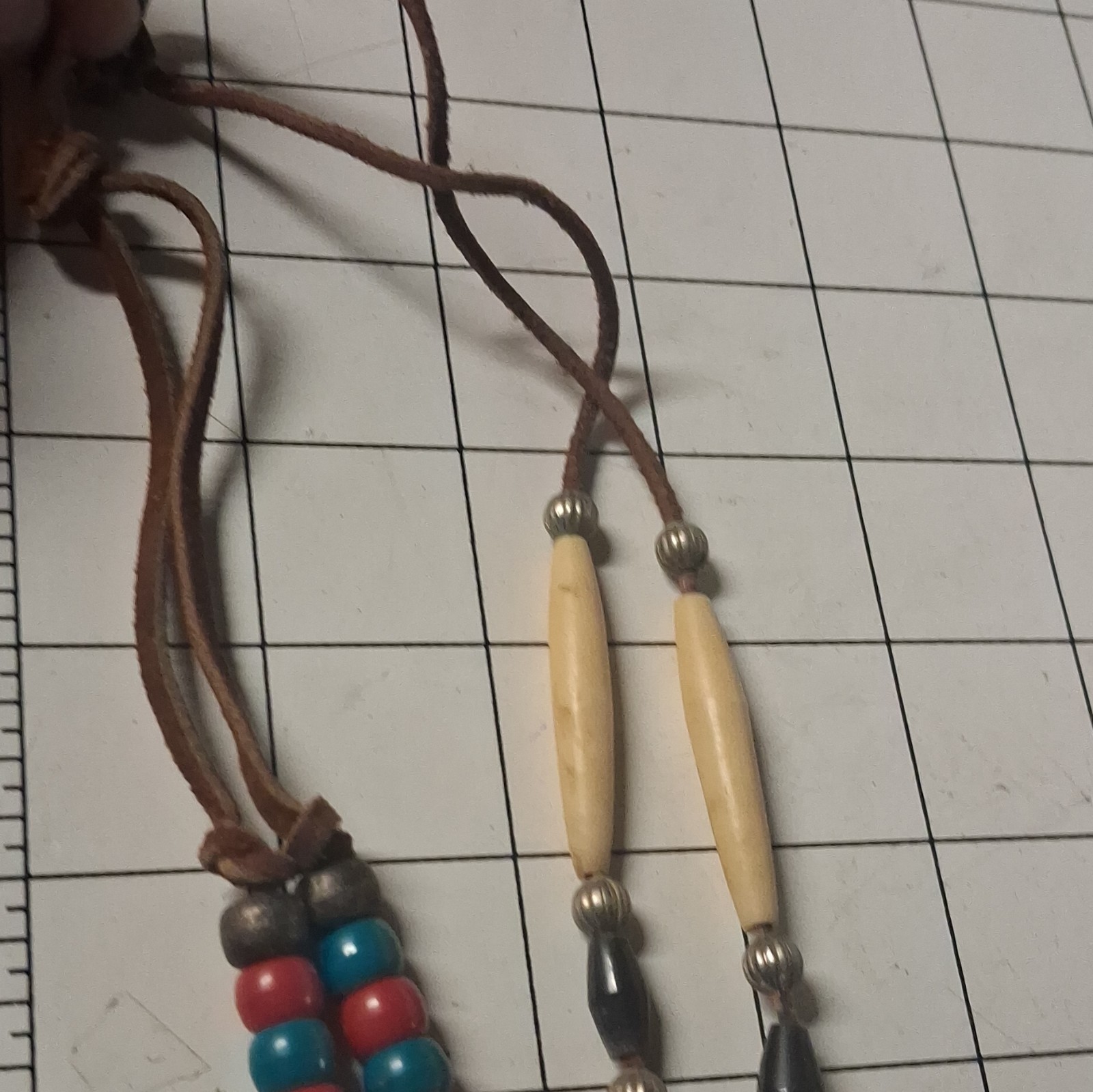 Leather Cord Beaded Necklace Shell Bone Charm Pendant Adjustable Bolo