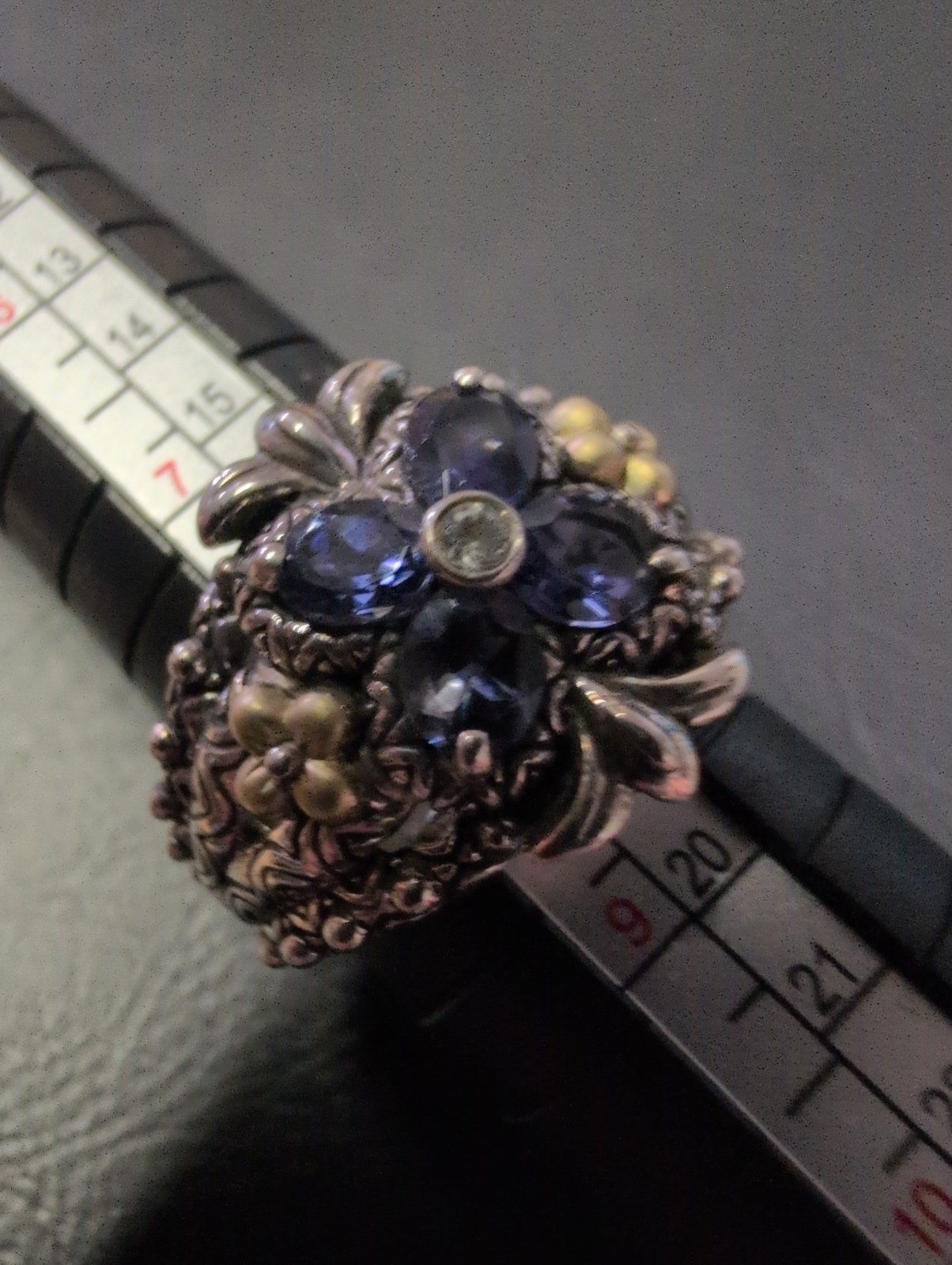 BARBARA BIXBY RING FLOWER GEMSTONE IOLITE TOPAZ SIZE 8 SS 18K Rare
