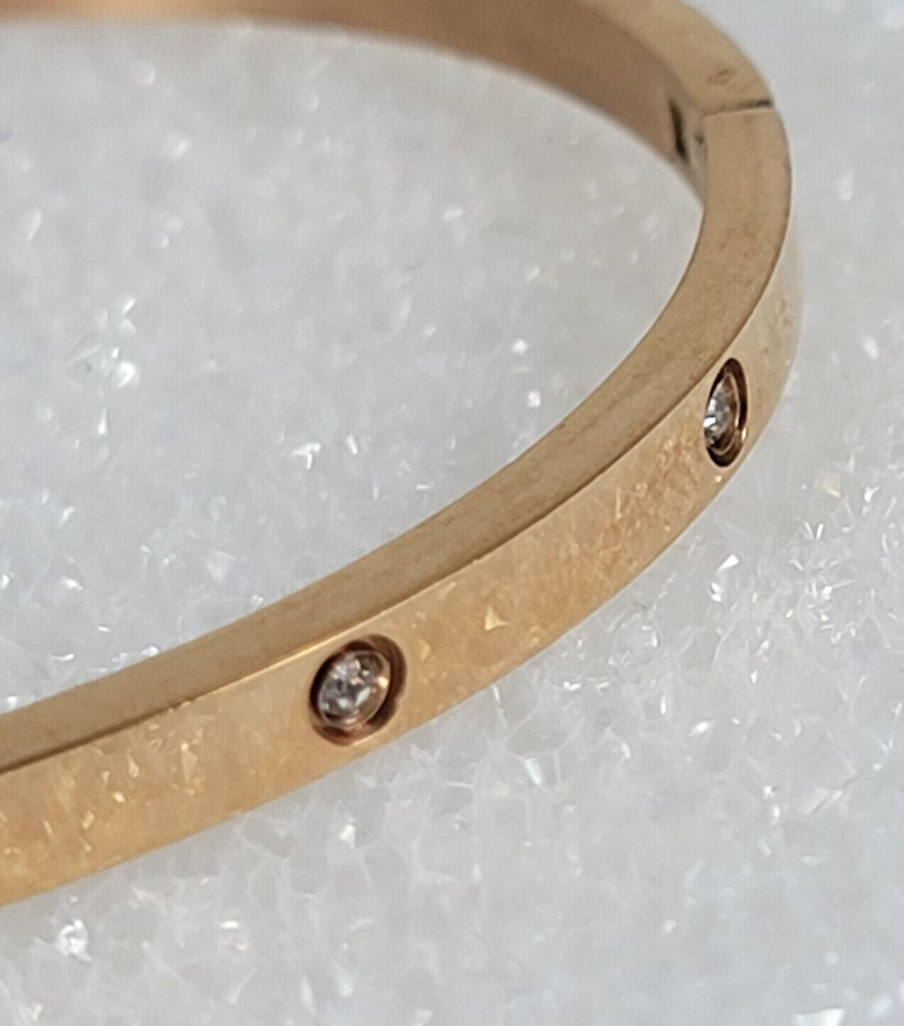 Clear Crystals Rose Gold Plated Stainless Steel Bangle Bracelet 6.5 In Oval Cla