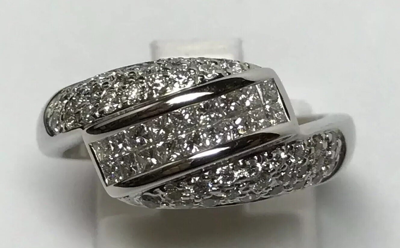 High Quality 18k White Gold Princess Cut Invisible Set Diamond Ring Sz 7 HG