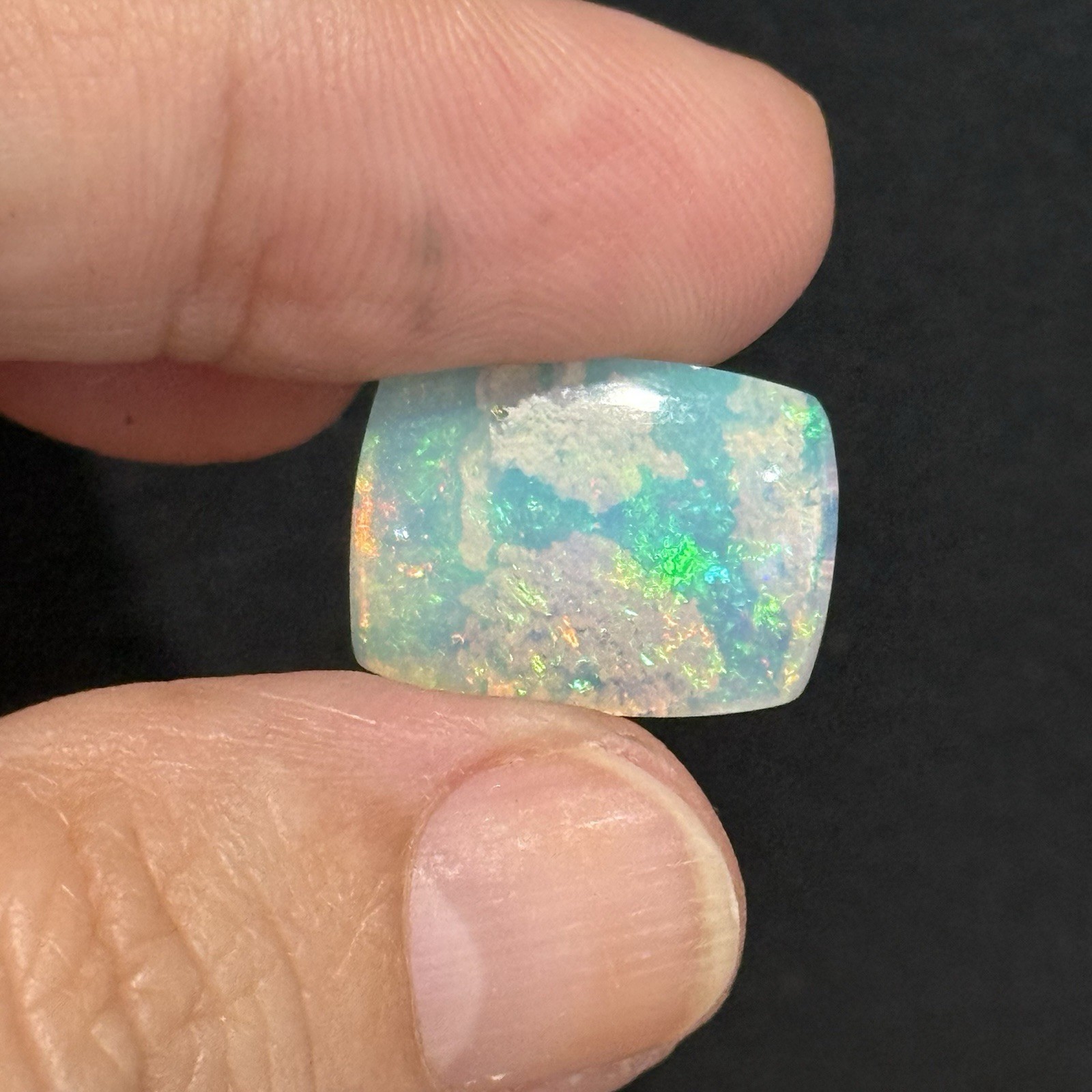 6.5ct 17.2×12.6×5.4mm Stardust Galaxy Ethiopian Welo Opal Cushion Cabochon Gem