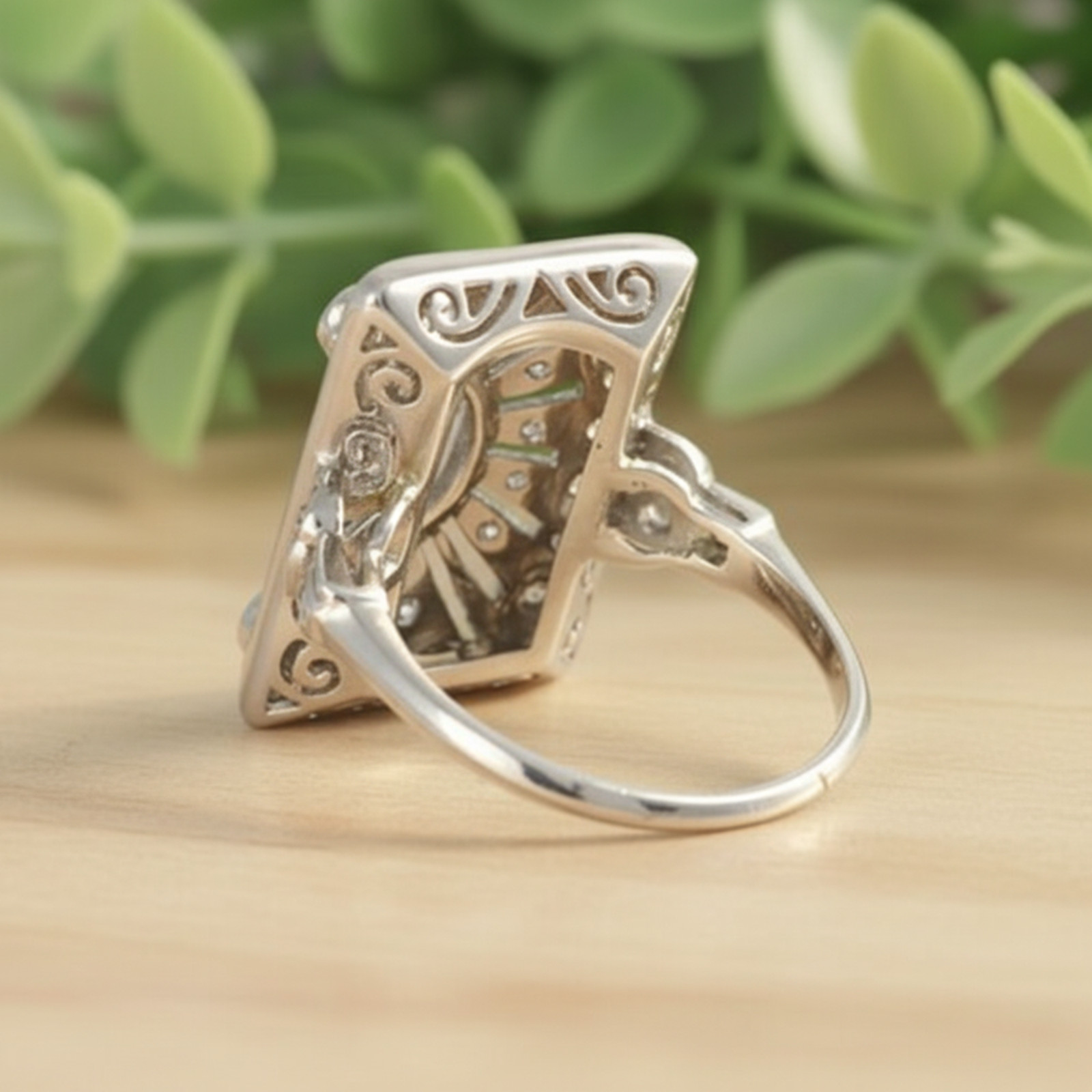 14K Gold Art Deco Bezel Set Marquise Cut Simulated Diamond Wedding Bridal Ring
