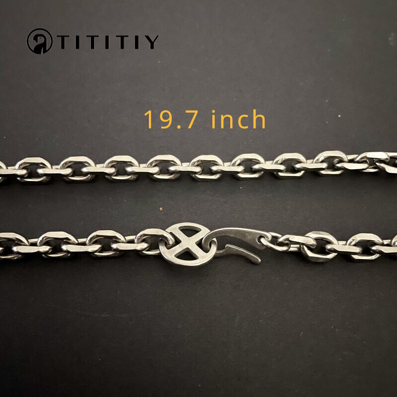 7mm TA1 Pure Titanium Batch Angle Chain Necklace Lightweight Anti Allergy 19.7″
