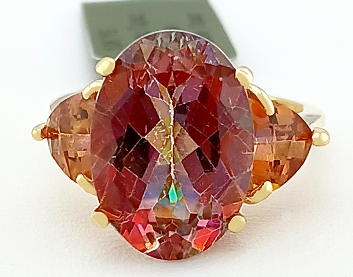 LAB CREATED 6.50 Cts MYSTIC TOPAZ RING 10K YELLOW GOLD – New With Tag