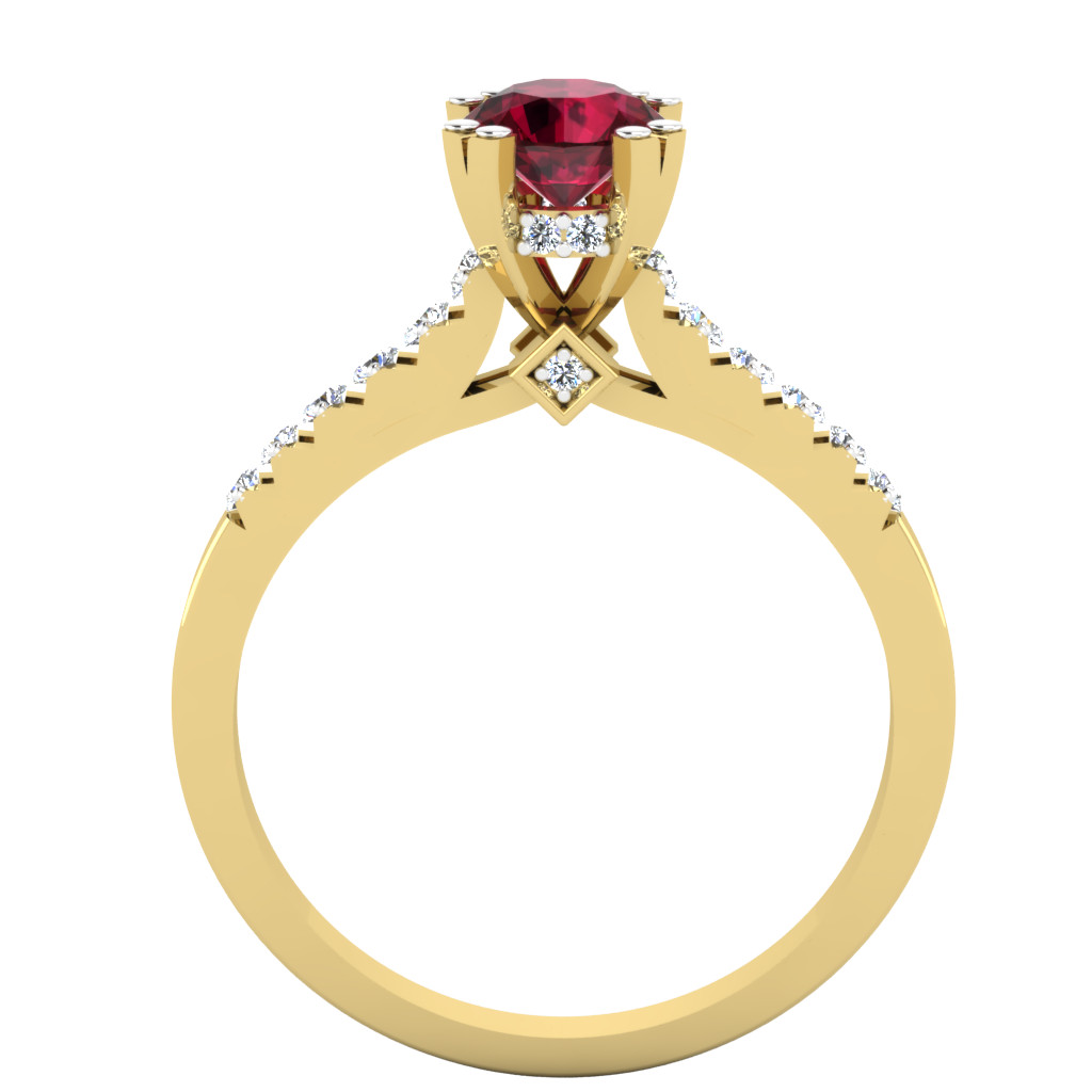 0.82 Ct Round Cut Real Ruby & Diamond Engagement Ring 14K Solid Yellow Gold