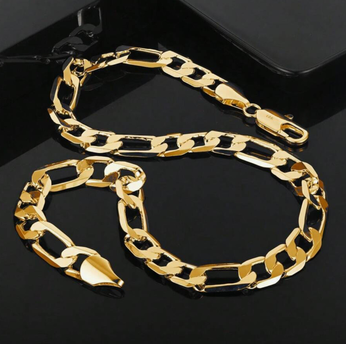 Cadena de Oro para Hombre y Mujer Unisex 10K Gargantilla Figaro Joyeria Italiana