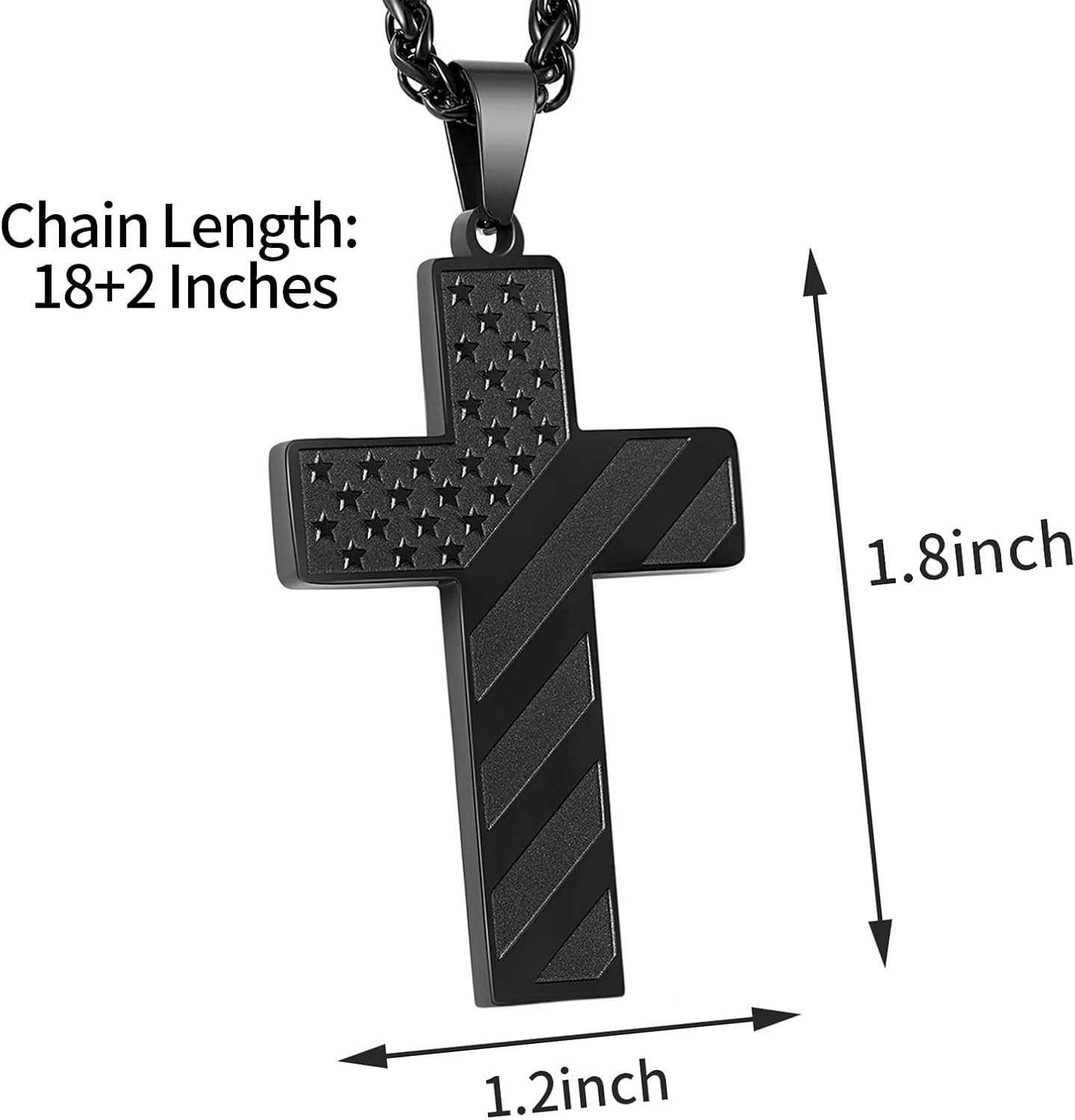18+2 Inch Cross Necklace for Men Boys,American Flag Bible Verse 316L Stainless S