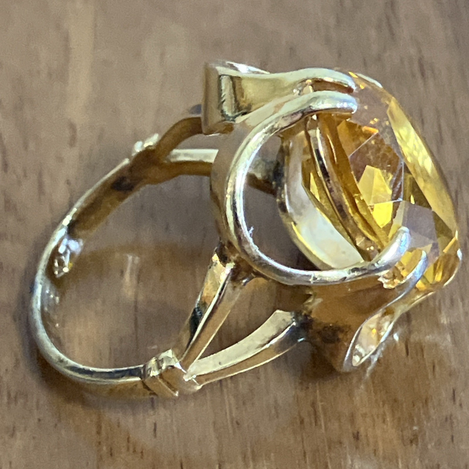 Vintage 18K HGE Gold Plated Cocktail Statement Midi Ring Oval Faux Citrine READ