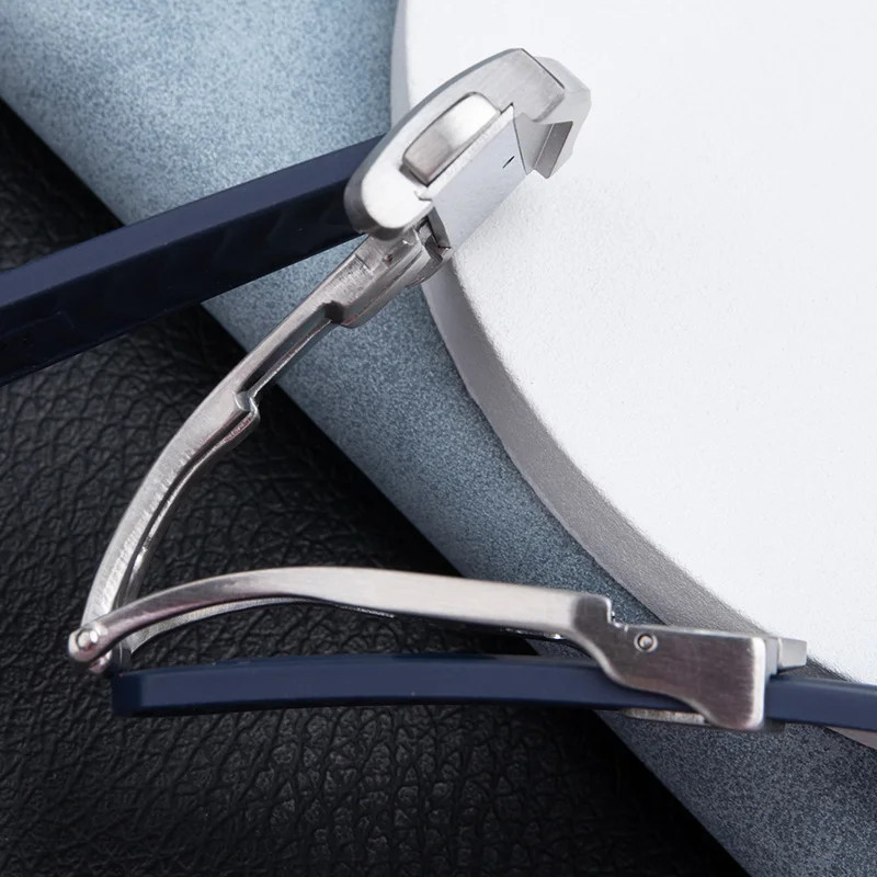 For Omega Rubber Watch Strap 18mm 316L Metal Steel Pointed Buckle Clasp