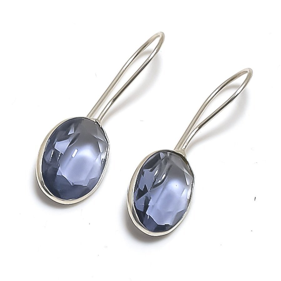 Faceted African Amethyst Gemstone 925 Sterling Silver Jewelry Earrings 1.2″ L265