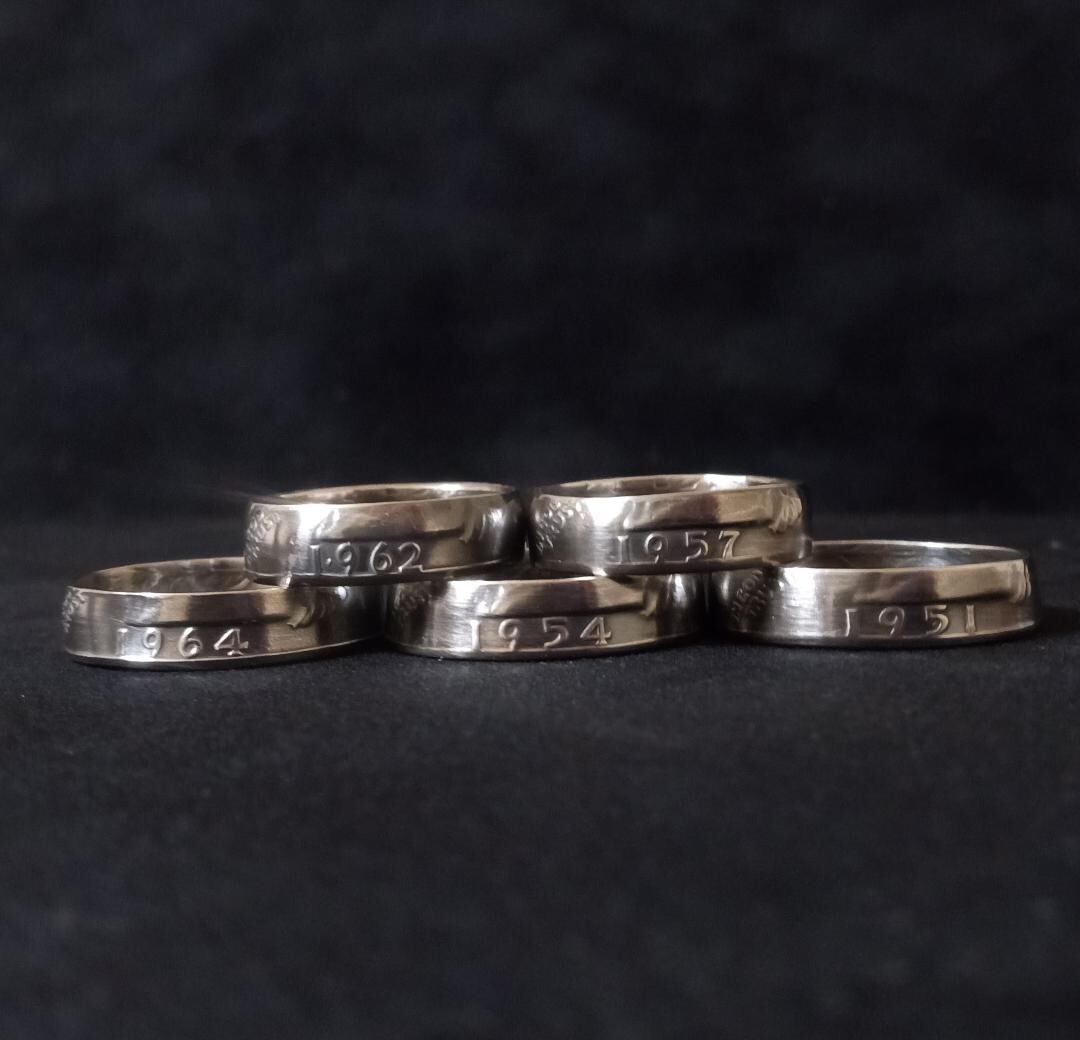 WASHINGTON QUARTER COIN RING. 1950 – 1964. 90% SILVER. CHOOSE YOUR SIZE AND YEAR