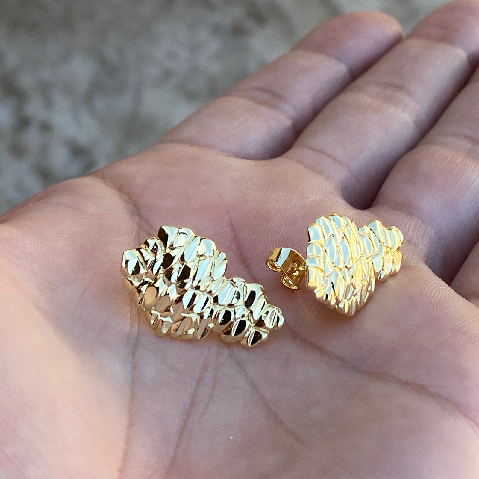 14k Gold Plated Nugget Hiphop Earrings Butterfly Push Back Mens Womens Huge 24MM